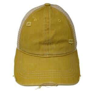 C.C. Ponytail Trucker Hat Yellow One Size Adjustable Mesh Back Distressed